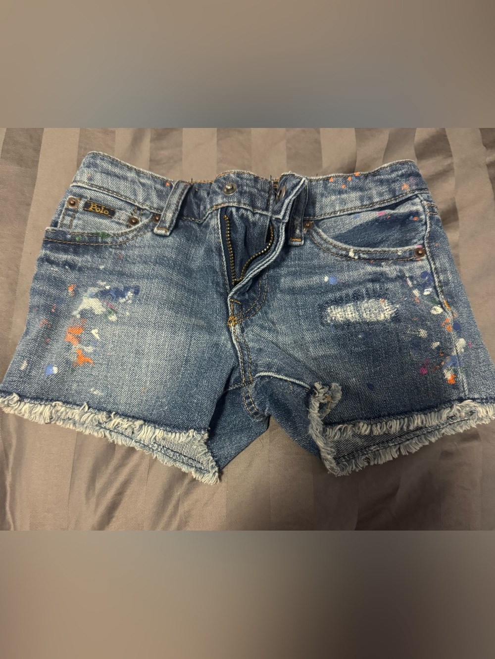Polo by Ralph Lauren Blue Denim Paint-Splatter Frayed Hem Shorts